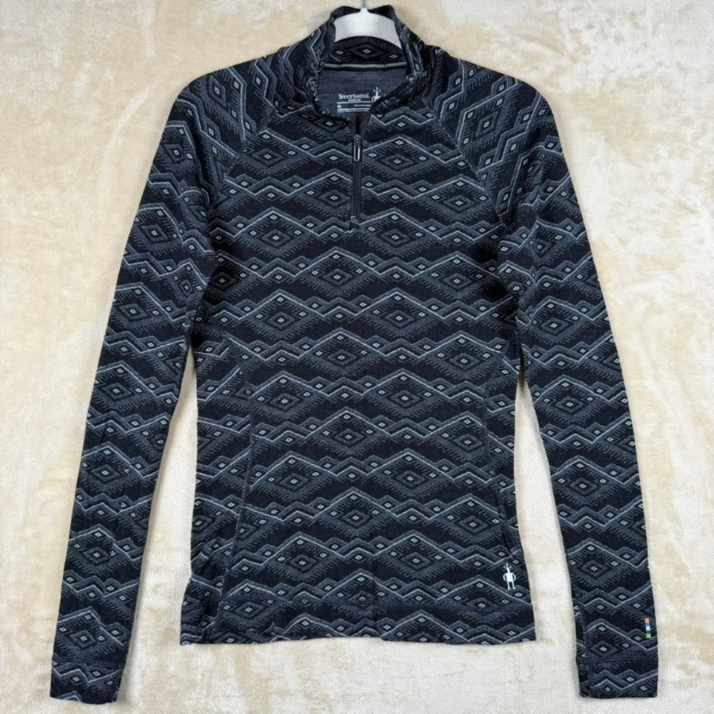 Smartwool Merino 250 Womens Medium Black Geometric 1/4 Zip Base Layer Top